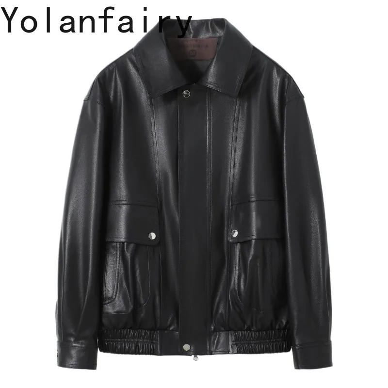YOLANFAIRY 100% Genuine Leather Jacket  Woman Fashion Real Sheepskin Leather Coat Momen Clothes Spring Autumn Casual Jackets
