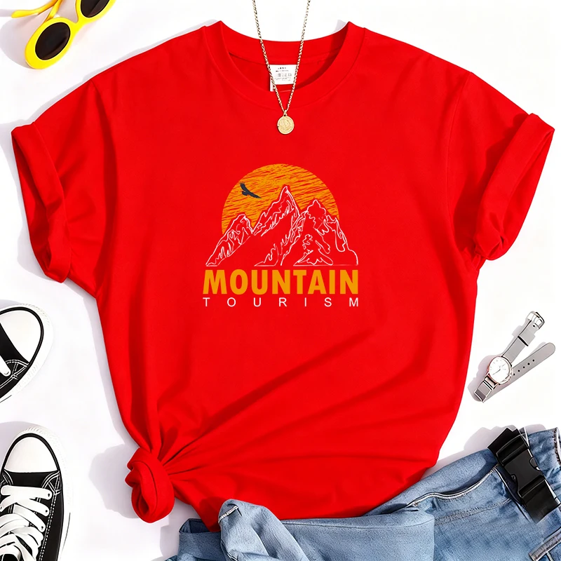 Mountain Cool Letter Print T-shirt Unisex Fashion Casual Cotton T-shirts Summer Short Sleeve T Shirts Streetwear Women T Shirts