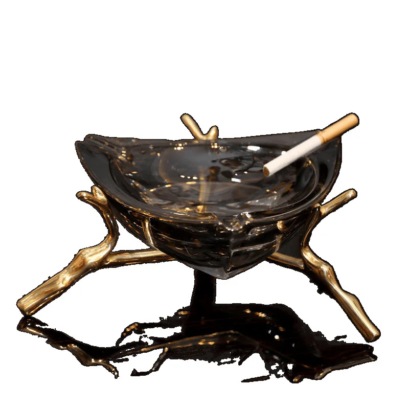 

Brass crystal ashtray, creative personality, trendy large, Nordic, home living room, office, ashtray