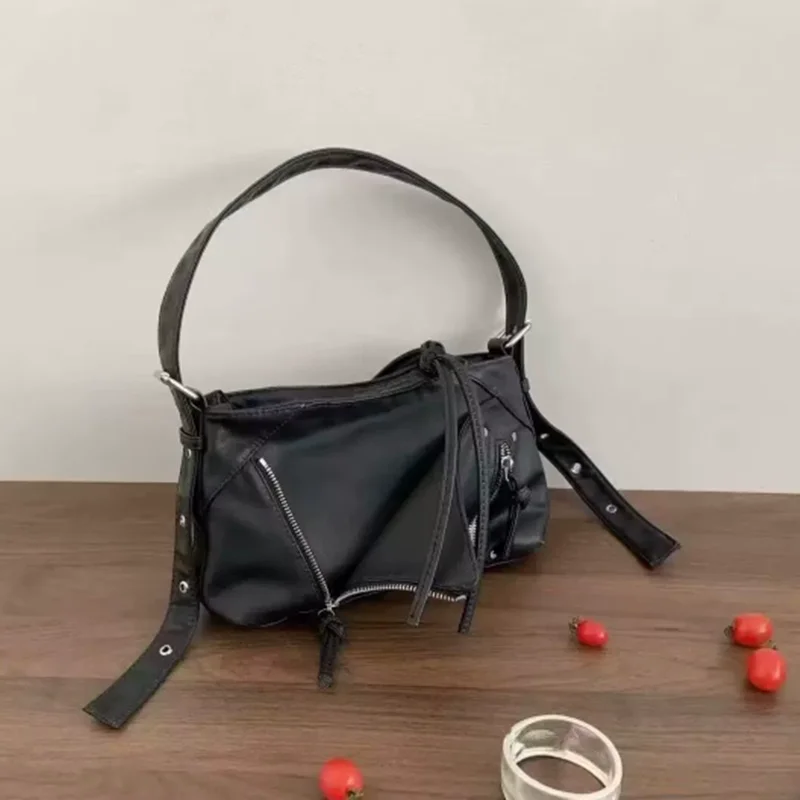 

Промытая винтажная мотоциклетная сумка в стиле Харадзюку, сумки на молнии, мотоциклетная сумка в стиле панк, кошелек, женские сумки, женская сумка через плечо