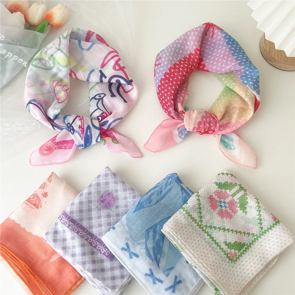Cotton Linen Square Scarf Lightweight Breathable Women Korean Style Headband Neckerchief Multifunctional Decorative Wrap  Hair