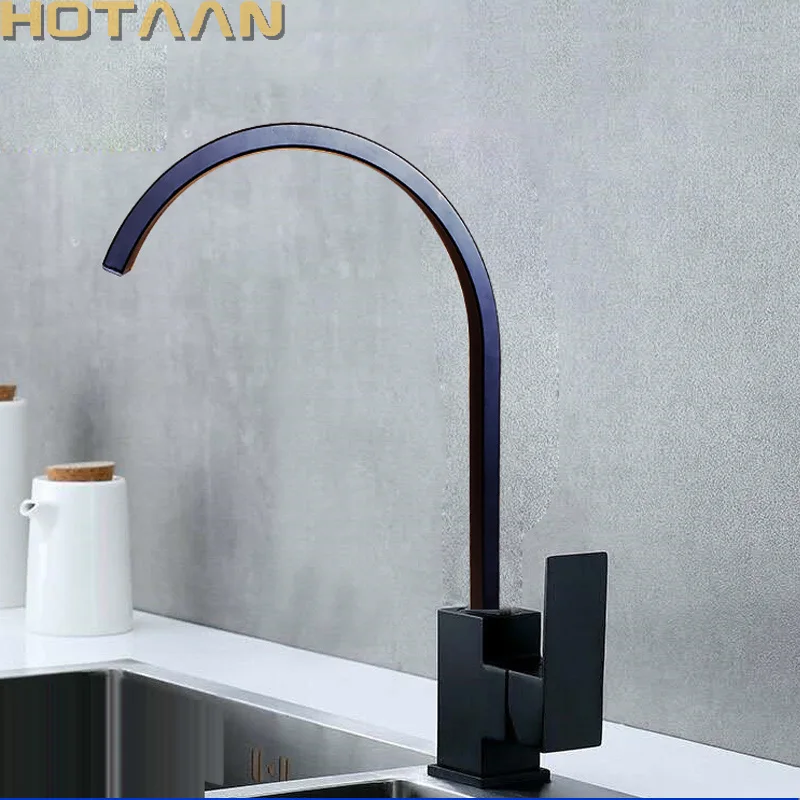 Black Square Kitchen Faucets 360 Degree Rotation Water Faucets Solid Brass oil rubbed bronze Kitchen Sink Tap Water Mixer