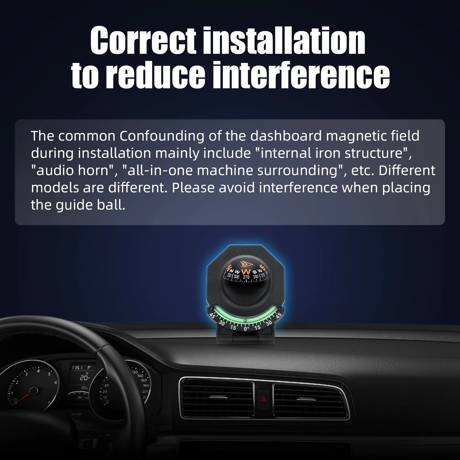 2 في 1 كرة توجيه مثبتة على السيارة كرة توجيه خاصة ومؤشر المنحدر في الوقت الحقيقي بوصلة السيارة والملاحة قارب شاحنة عالمية