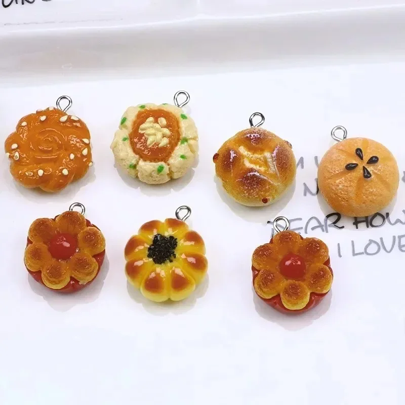 10Pcs Bulk Creative Simulation Dessert Resin Pendants Bread Cake Food Charms DIY Findings for Handmade Earring Keyring Craft