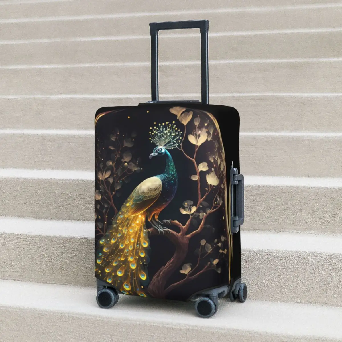 

Yellow Peacock Suitcase Cover beautiful animal Flight Cruise Trip Strectch Luggage Case Protector