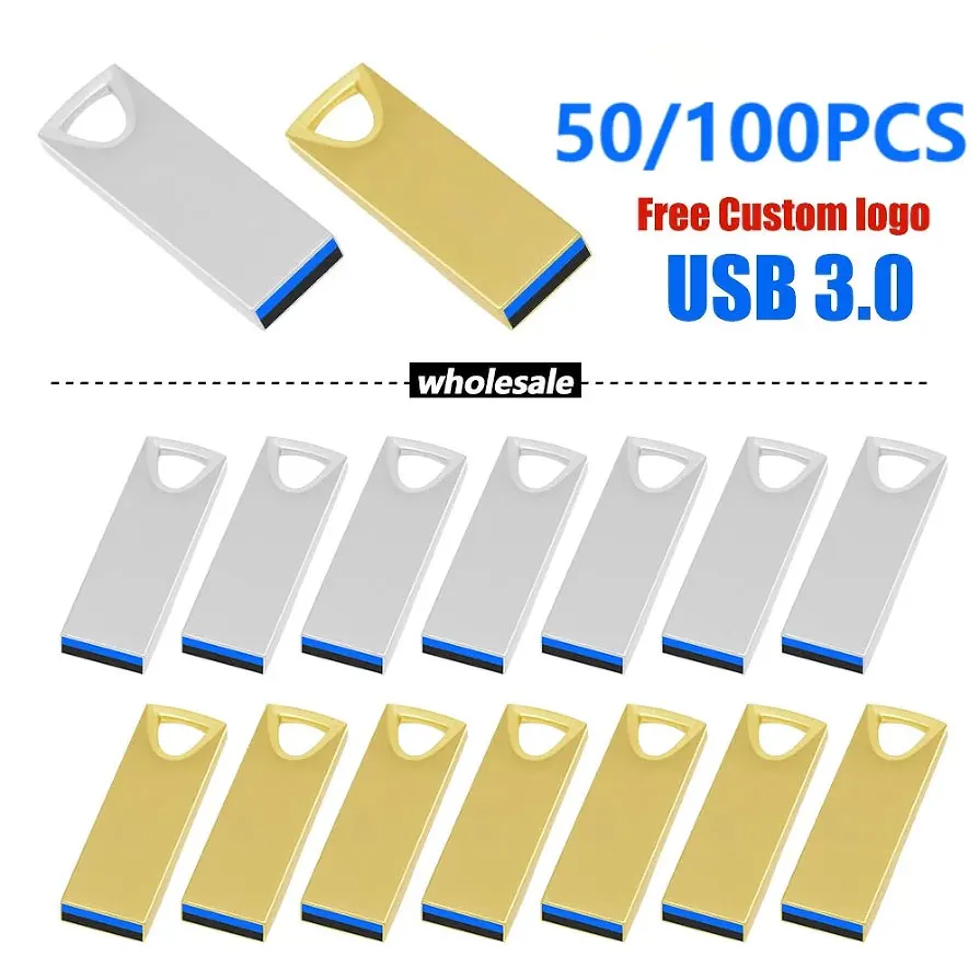 

50/100 шт./лот, металлический флэш-накопитель 64 ГБ, 32 ГБ, 16 ГБ, USB-накопитель3.0, 8 ГБ, 4 ГБ, U-диск, ключ, 2 ГБ, 1 ГБ, 128 ГБ, флэш-накопитель с бесплатным логотипом