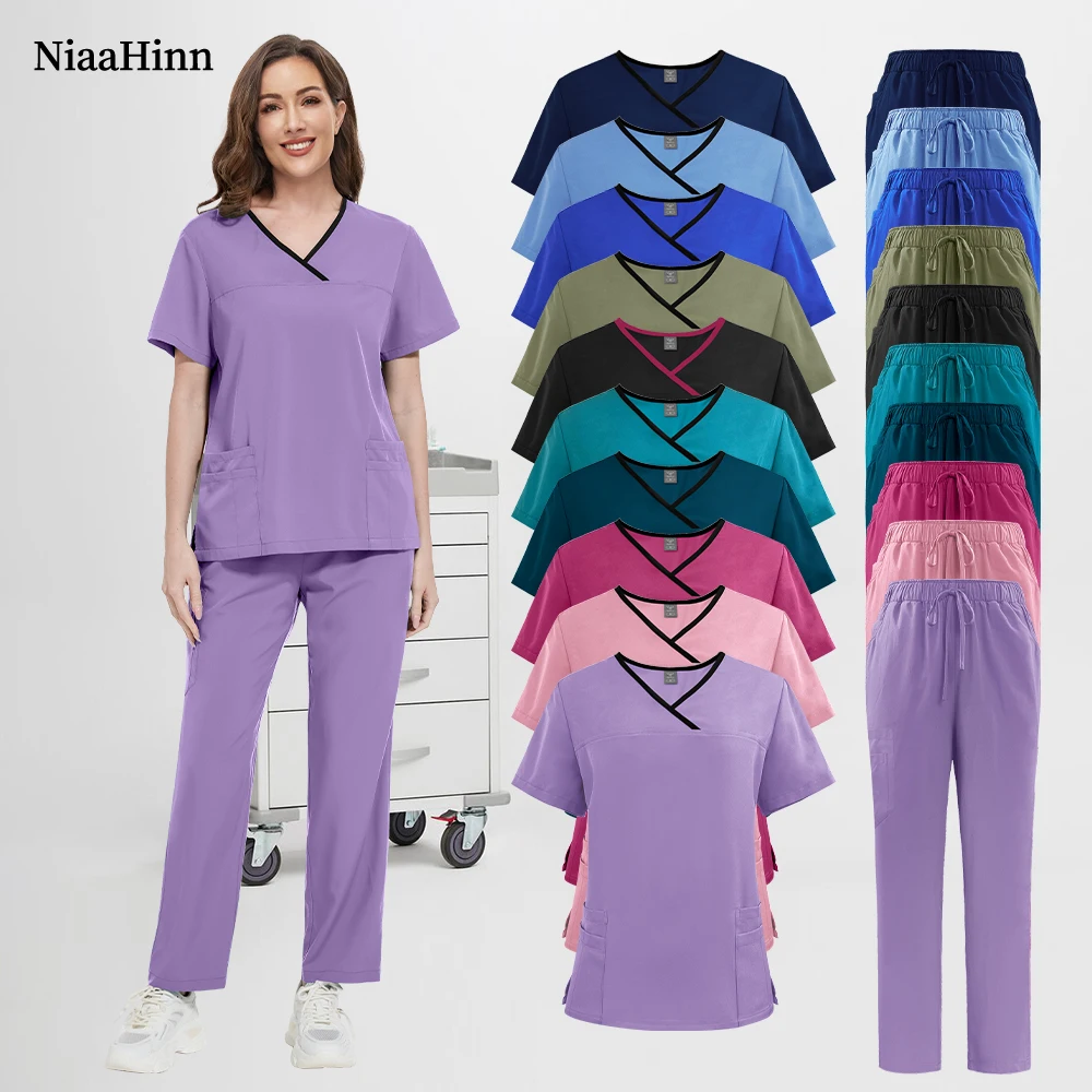 Doctor Nurse Medical Uniforms Scrubs Set Women Hospital Nurse Accessories Operating Room Surgical Gowns Men Medical Workwear New