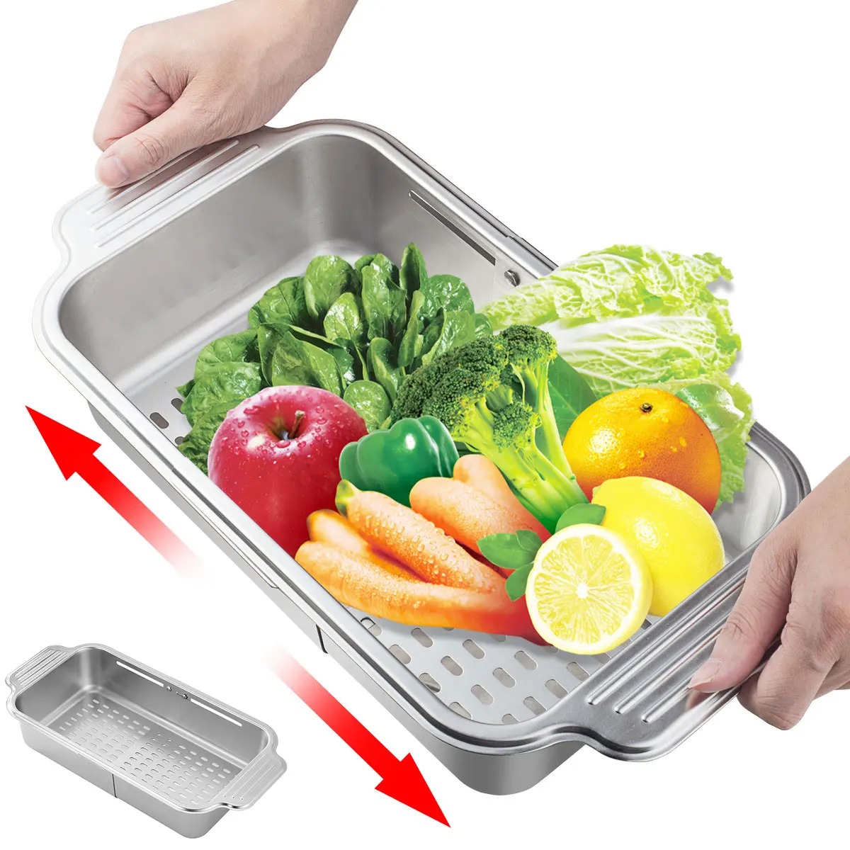 Retractable Strainer Basket 304 Stainless Steel Extendable Over the Sink Colander Strainer Food Grade Heat Resist Colander