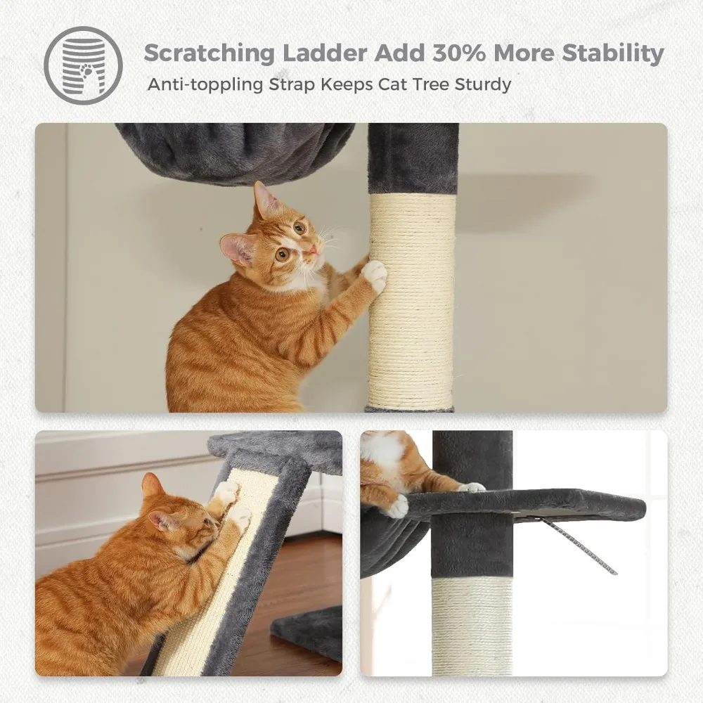 Adjustable Height 5-Level Cat Tower with Scratching Post and Top Perches for Spacious Play