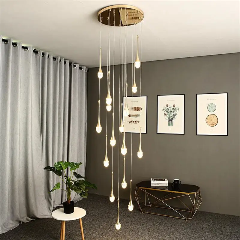 

Modern LED Pendant Light Exhibition Hall Chandelier Gold Black Luxury Stair Hanging Light Living Room Bar Kitchen Island Lamp
