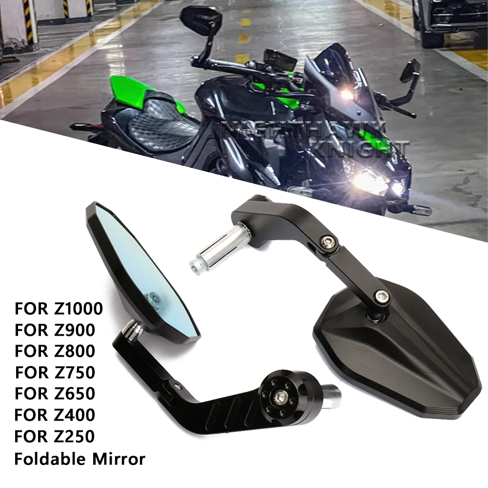 New CNC Aluminium Handle Bar End Foldable RearviewMirror For Kawasaki Z1000 Z900 Z800 Z750 Z650 Z 400 250 Motorcycle Accessories