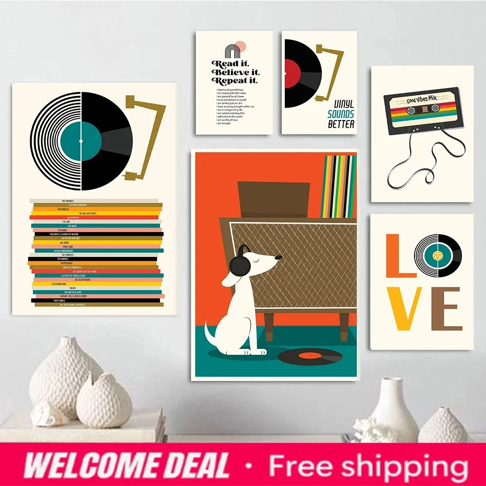 2026  Mid Century Retro Vinyl Records Poster Music Album Art Canvas Painting Print Wall Art Picture for Living Room Home Deco