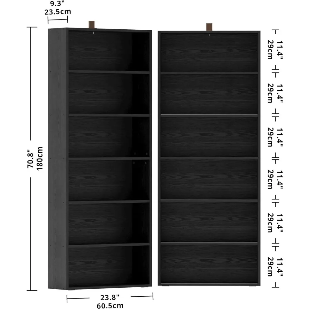 Bookshelves and Bookcases Set of 2 Floor Standing 6 Tier Display Storage Shelves 70in Tall Bookcase Home Decor Furniture