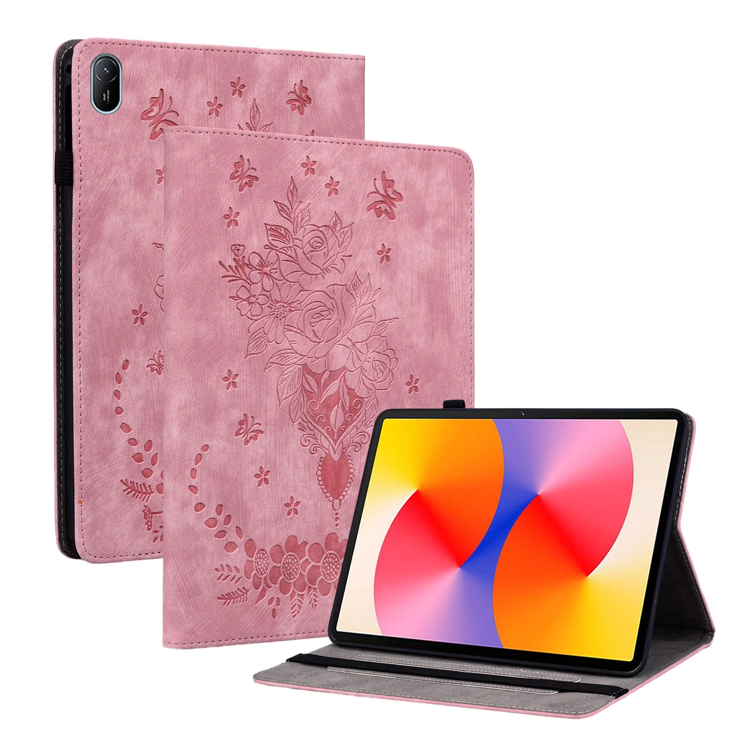 For Huawei MatePad SE 11inch AGS6-W00 W09 2024 Case Rose Flower Wallet Stand Cover Card Slot Wallet Shockproof Tablet Case