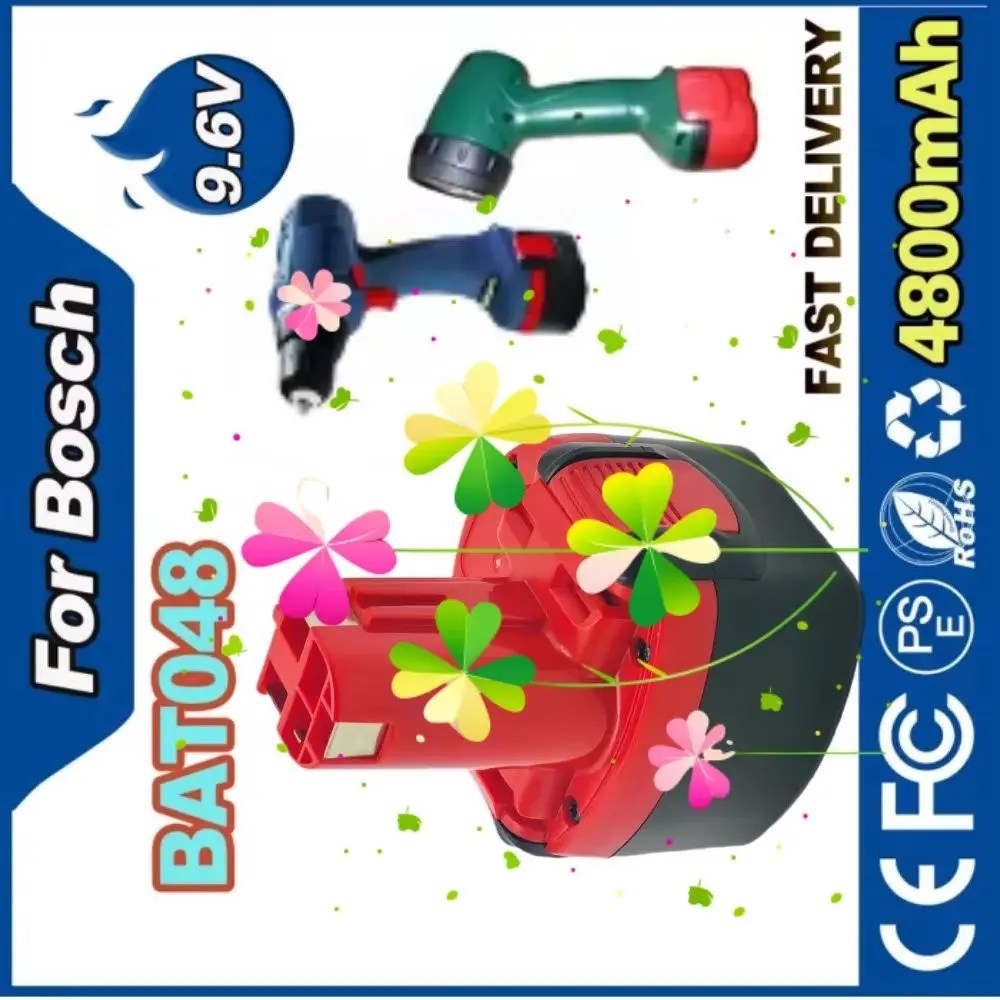 

Rechargeable 9.6V NI-MH 4800mAh Battery for Bosch BAT048 BAT100 BAT119 BH984 GSR Cordless Tools Compatible with E-2 32609