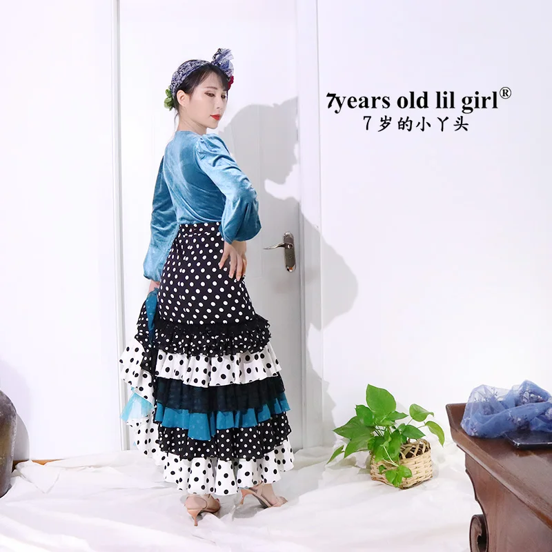 スペインのフラメンコ衣装パフォーマー スカート 女性 女の子 ジプシー ボールルーム 1フェスティバル パフォーマンス ダンスウェア 複数の色