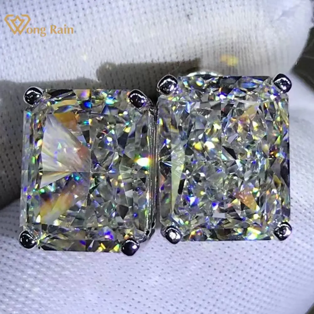 Wong Rain Luxury 925 Sterling Silver VVS 3EX Crushed Ice Cut 3 CT Simulated Moissanite Gemstone Fine Jewelry Ear Studs Earrings