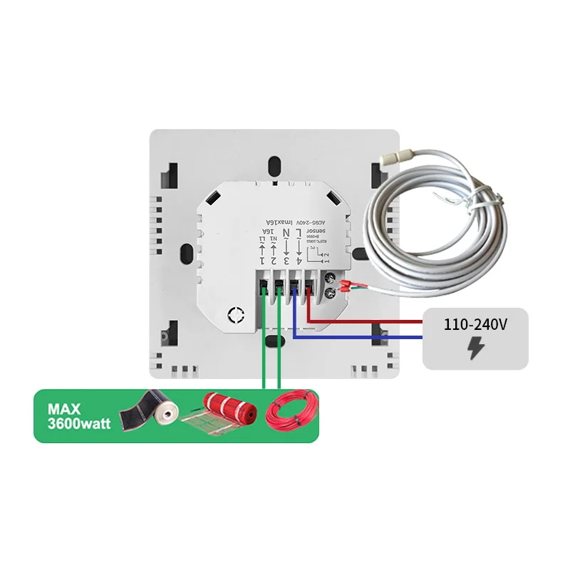 16A  Electric Underfloor Heating Tuya Smart Thermostat Temperature Controller Switch with 3 Meter Cable Floor Sensor