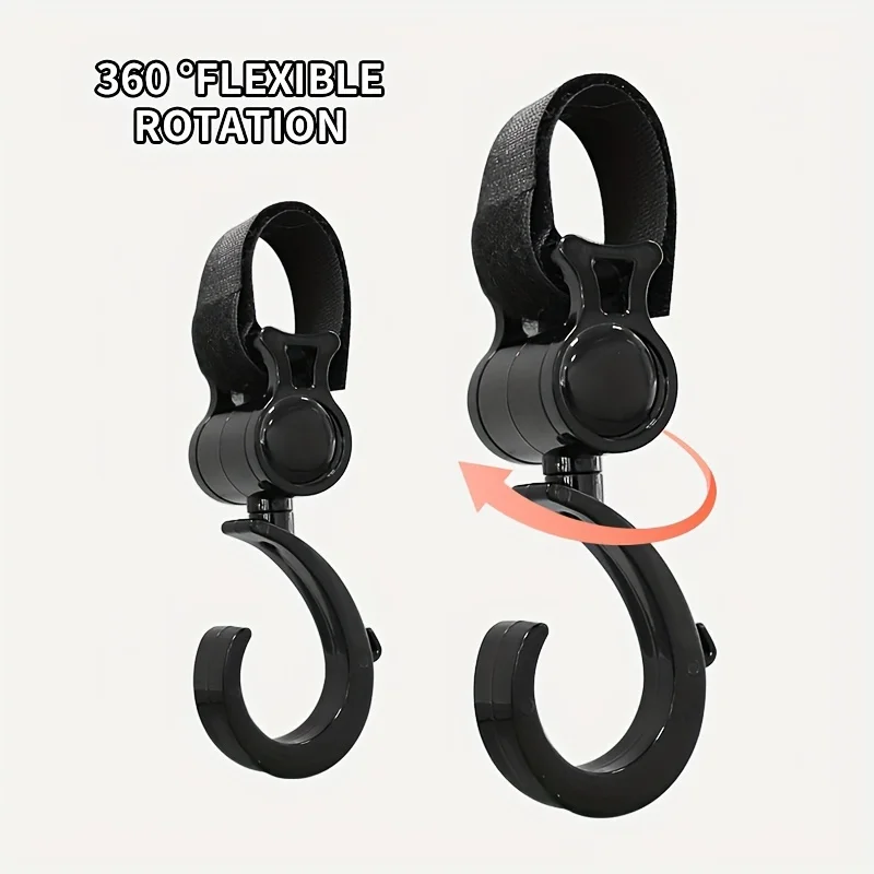 

Rotating Stroller Hooks Durable ABS Black Multi Purpose Shopping Bag Clips for Diaper Essentials Organization Gear Organization