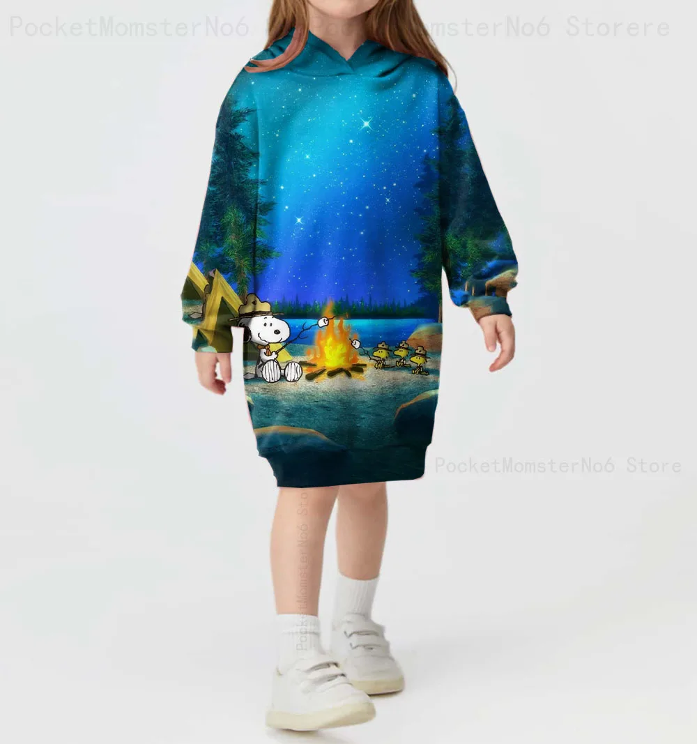 Autumn and Winter Children's Clothing Disney Cute Snoopy Pattern Print Children's Warm Hoodies Dress Casual Sweatshirts