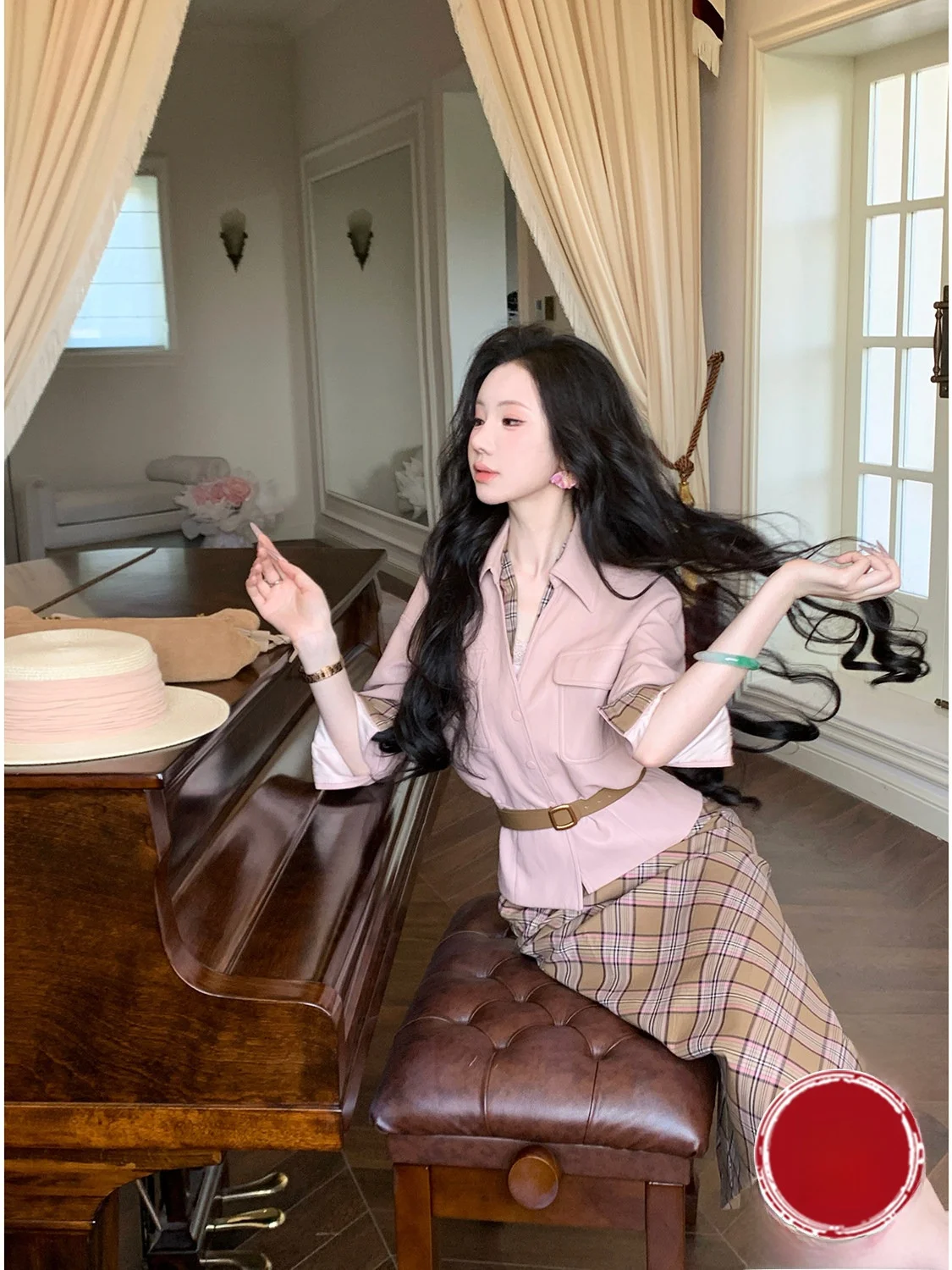 Syqiao Houston Estate Autumn Winter Casual PU Leather Short Jacket Women's Shirt Style Outerwear Elegant  Collar Long Sleeve