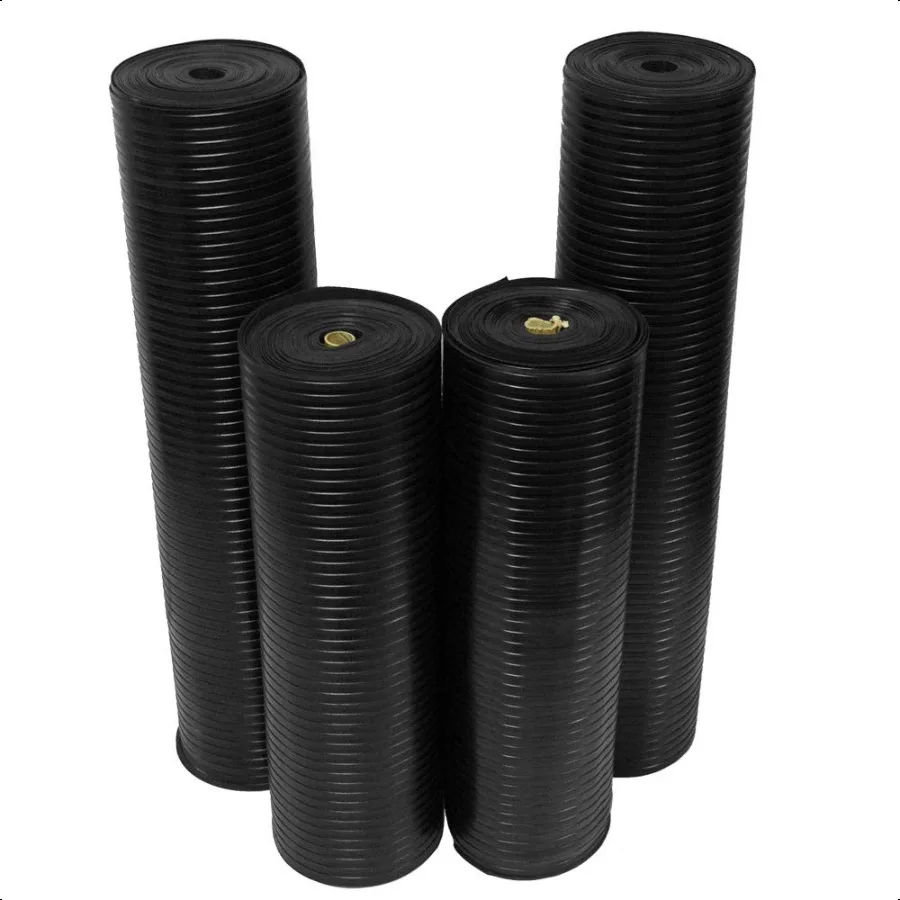 RubberCal 03168WWR10 "Wide Rib" Rubber Flooring Mat 1 8" Thick 4' x 10' Black Runner Mats