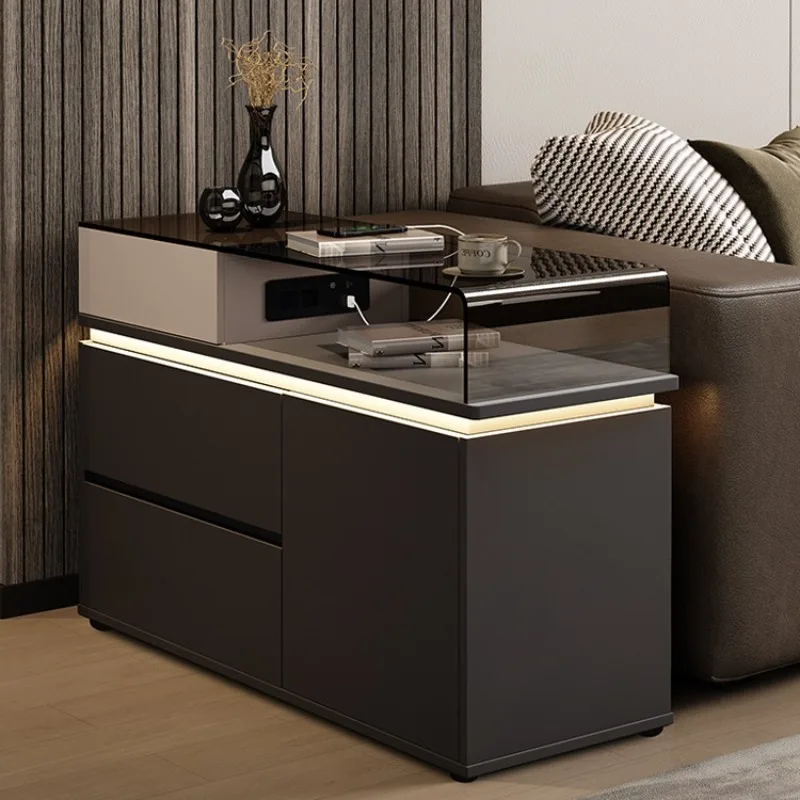 The side cabinet next to the creative sofa can move the small coffee table,  living room home corner table