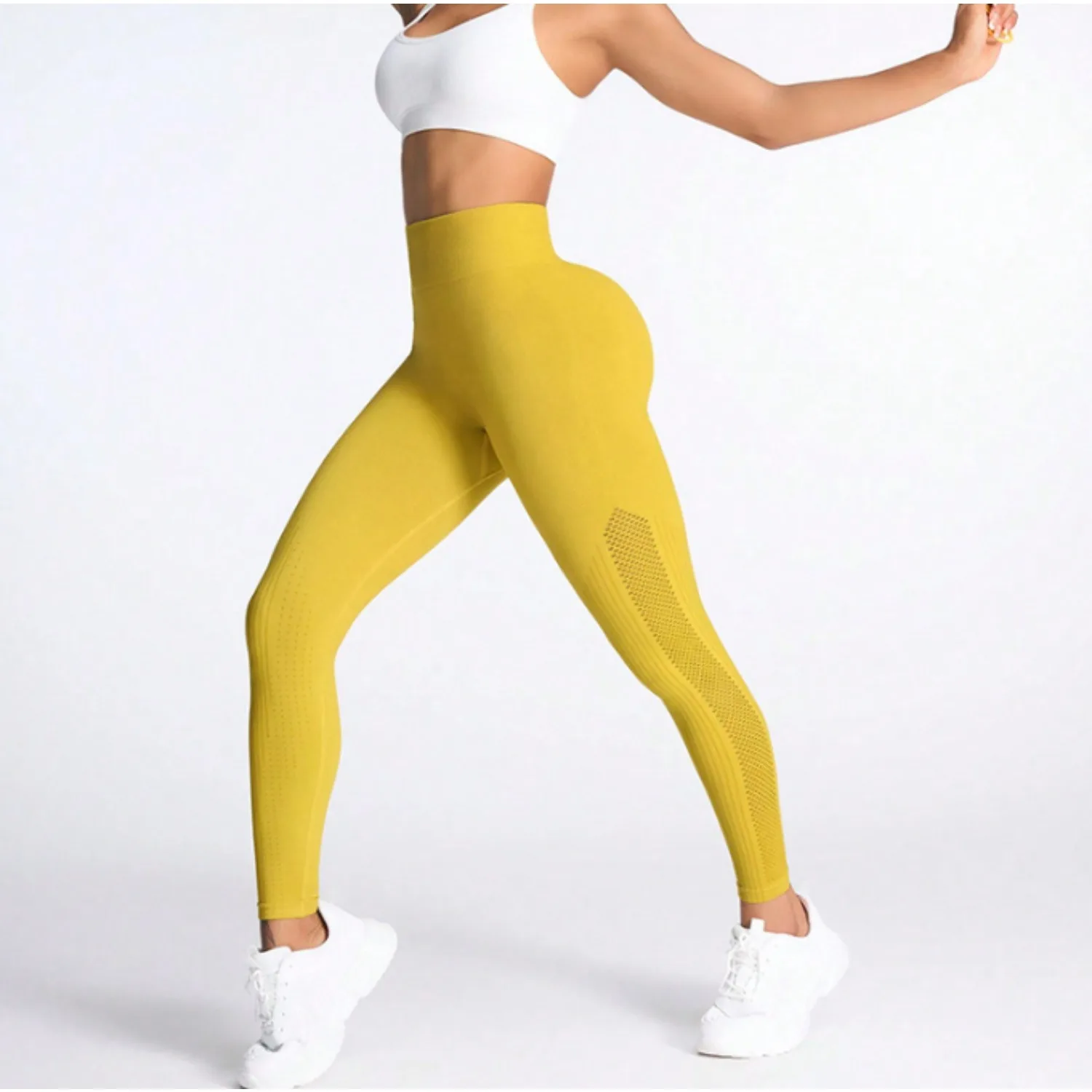 Bezszwowe damskie spodnie do jogi z siateczki, z wysokim stanem, modelujące pośladki, seksowne, ażurowe, dzianinowe spodnie do ćwiczeń, biegania, jogi i legginsy.