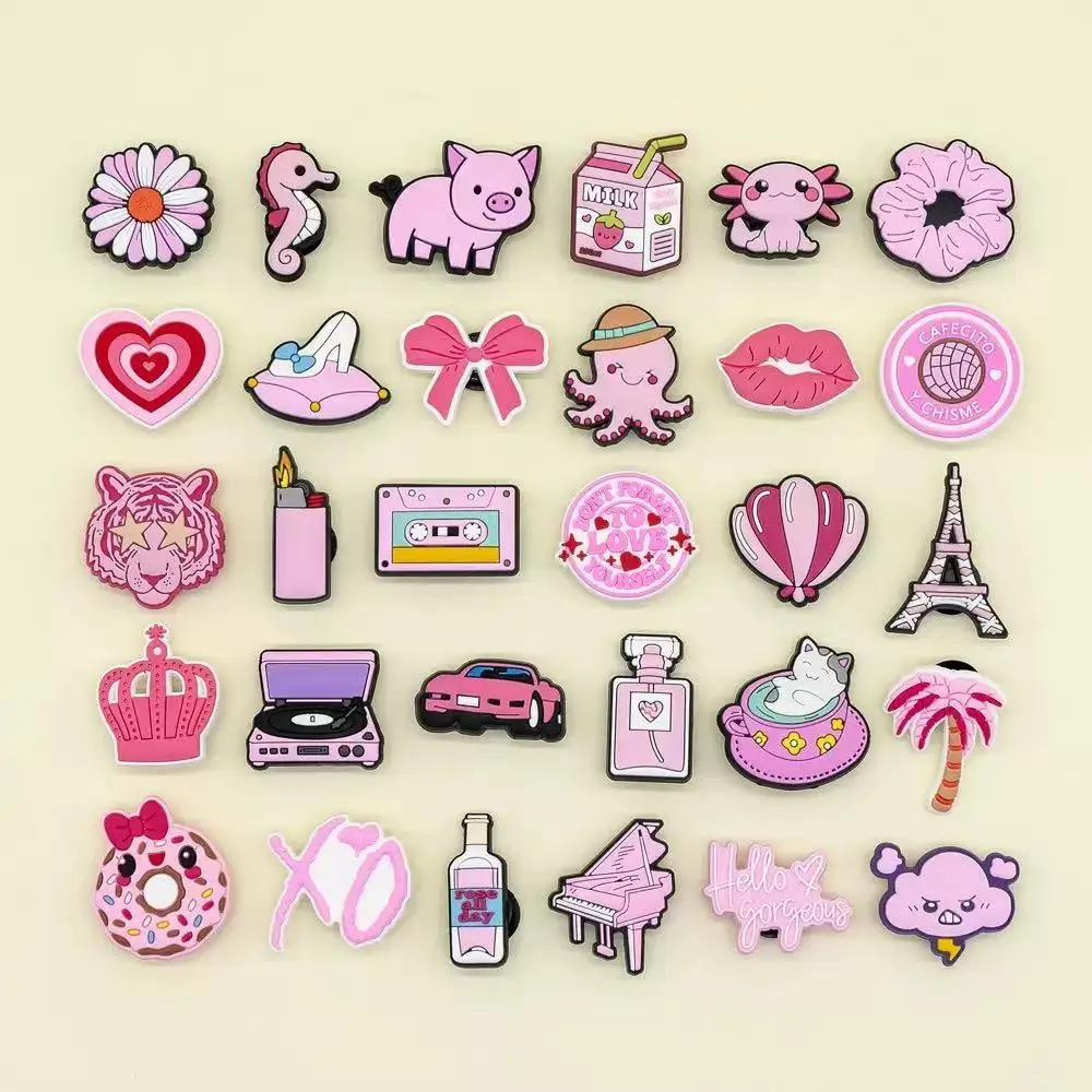 Y2K Aesthetic Shoe Charms Set, Pink Vintage Animal Travel Element PVC Shoe Ornaments, DIY Shoe Decoration Charms Kids Party Favo