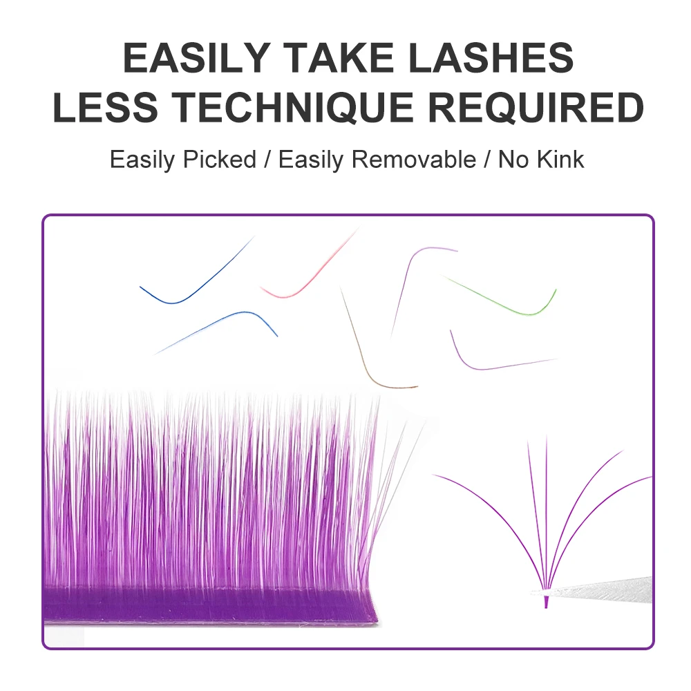 NATUHANA Easy Fan Colored Eyelashes Auto Fan Fast Fanning Fake Lashes PBT Mink Rainbow False Eyelash Extension for Makeup