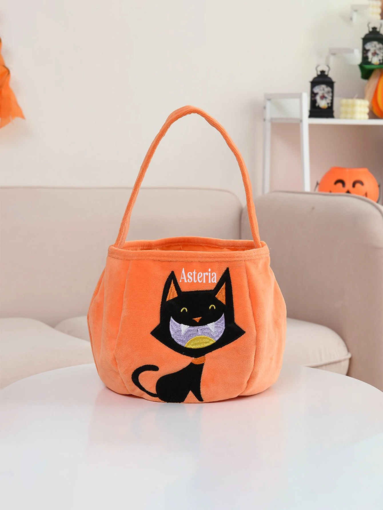 (Please private message customer service) Embroidery DIY graphic customization, Halloween pumpkin shoulder bag