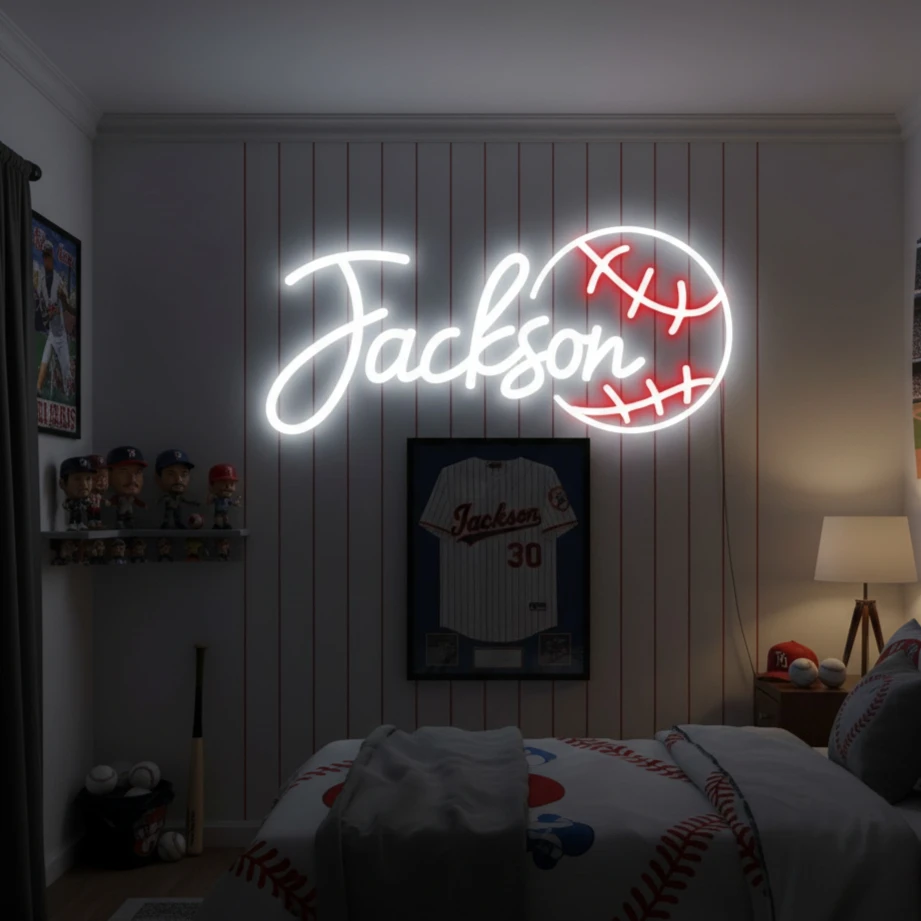 Custom Name Baseball Neon Signs Adjustable Brightness USB Powered Retro Decor for Bedroom/Baseball Room Perfect Holiday Gift