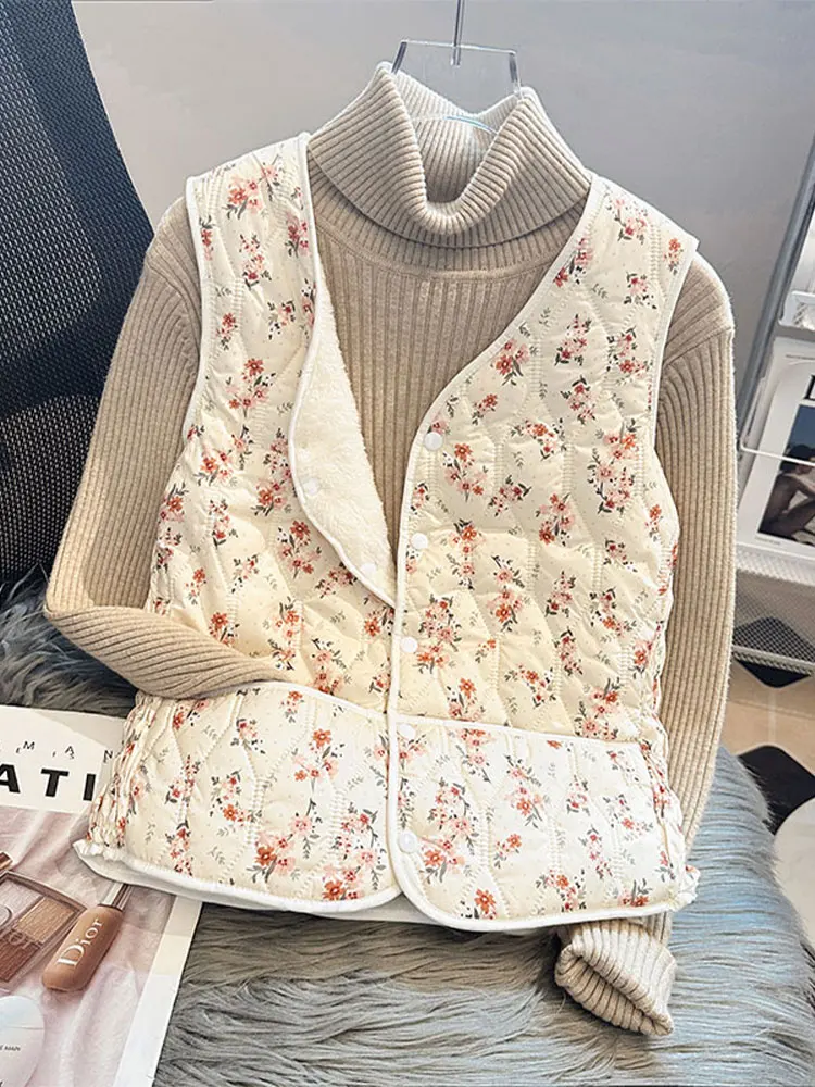 เสื้อกั๊กซับในผู้หญิง รุ่น Fce Lined ort ปี 2023 แฟชั่นฤดูหนาว ลายพิมพ์ ket คอวี ทรงเข้ารูป ใส่ได้หลากหลาย ผ้าฝ้ายเนื้อนุ่ม อุ่นสบาย