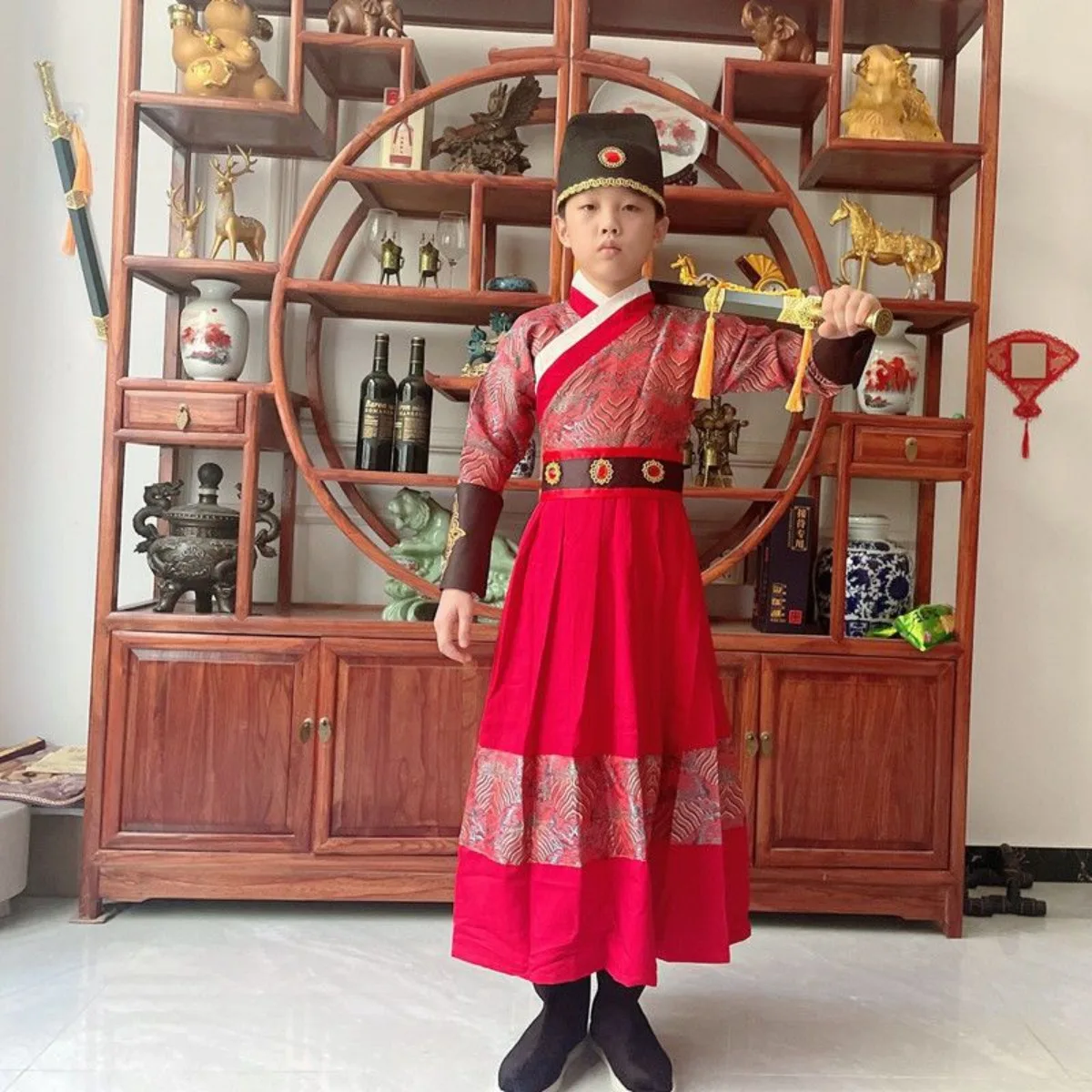 

Императорский воинский костюм Фэйю для мальчиков - величественный костюм Цзинь И Вэй Ханьфу, тематический костюм для косплея в стиле древнего китайского офицера-полководца