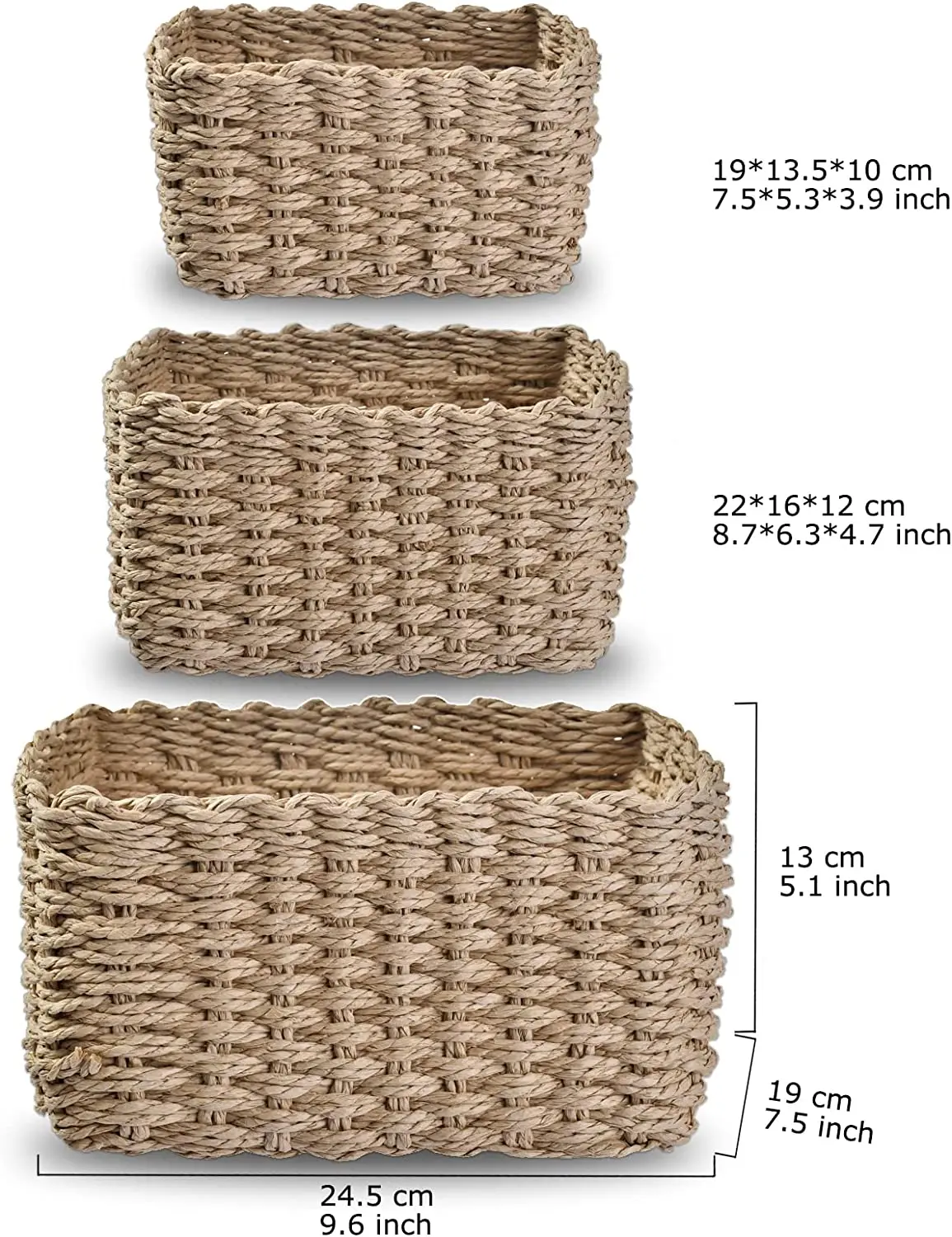 Set of 3 Baskets, Braided Storage Baskets, Storage Boxes for Accessories, Make-Up, Bathroom Organiser, Changing Table Organiser