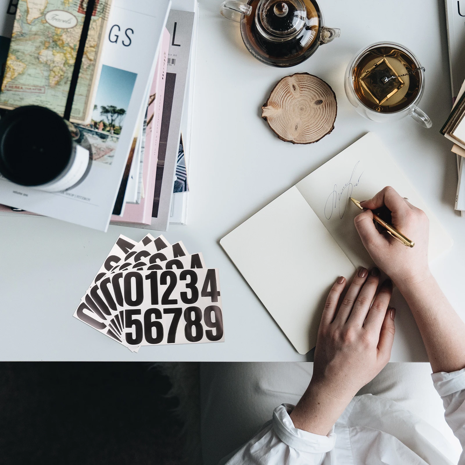 

6 Sheets Large Number Stickers Self-Adhesive Decals For Mailbox Street Address Outdoor Diy House Numbers White Adhesive Numbers