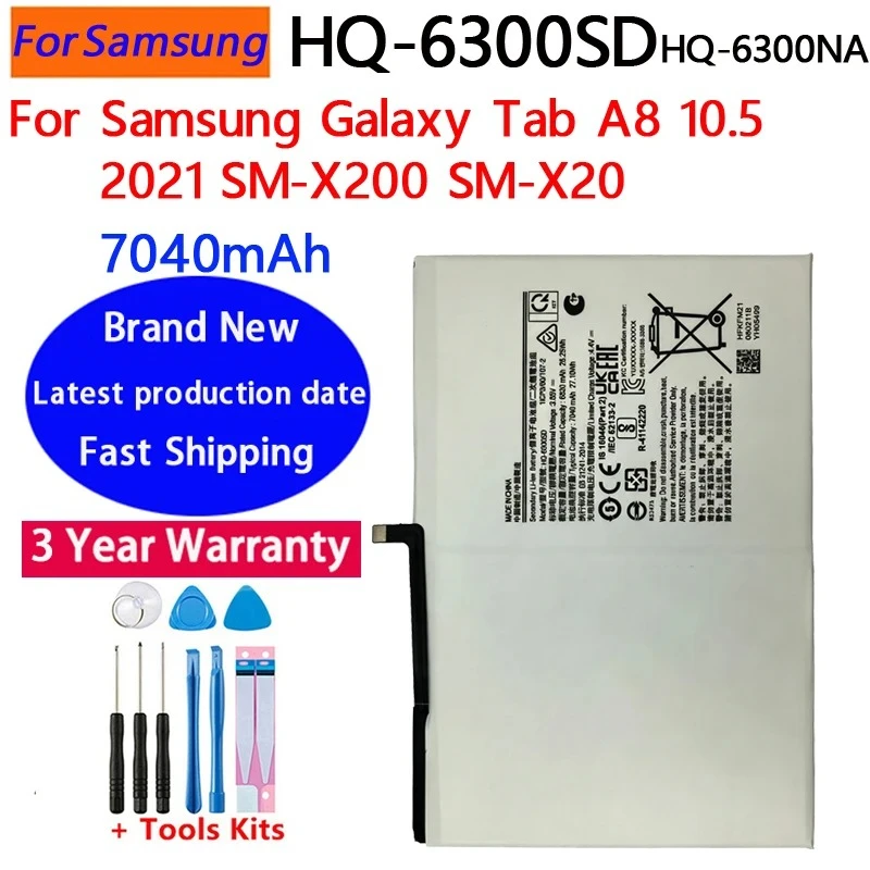 HQ-6300SD/NA 3.85V Tablet Battery 7040mAh For Samsung Galaxy Tab A8 10.5 2021 SM-X200 SM-X205 High Quality Replacement Batteries