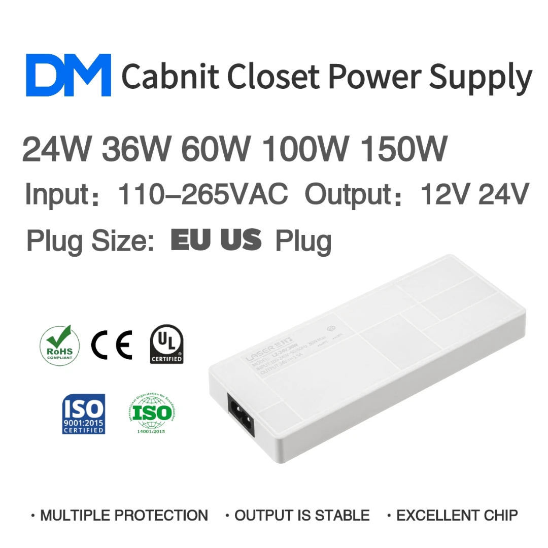 

AC 110-265V to DC 12V/24V 24W 36W 60W 100W LED Lighting Transformer for DIY Home Cabinet Closet Shelf Light Power Supply Adapter