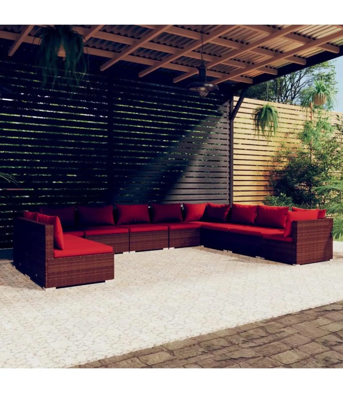 Garden sets Set garden furniture 10 PCs and cushions synthetic brown rattan