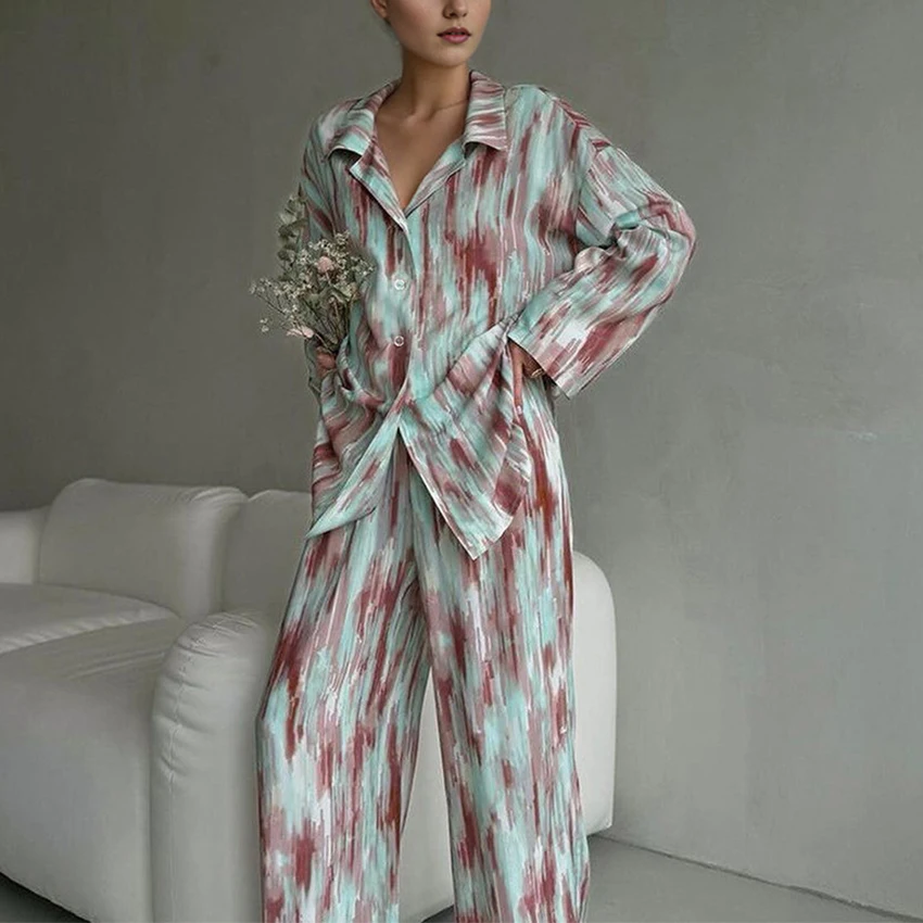 

Autumn Fashion Print Long Sleeve Trousers Pajamas Women's Set Sleepwear Women's Pajamas Home Wears 2Pcs Nightwear Comfortable