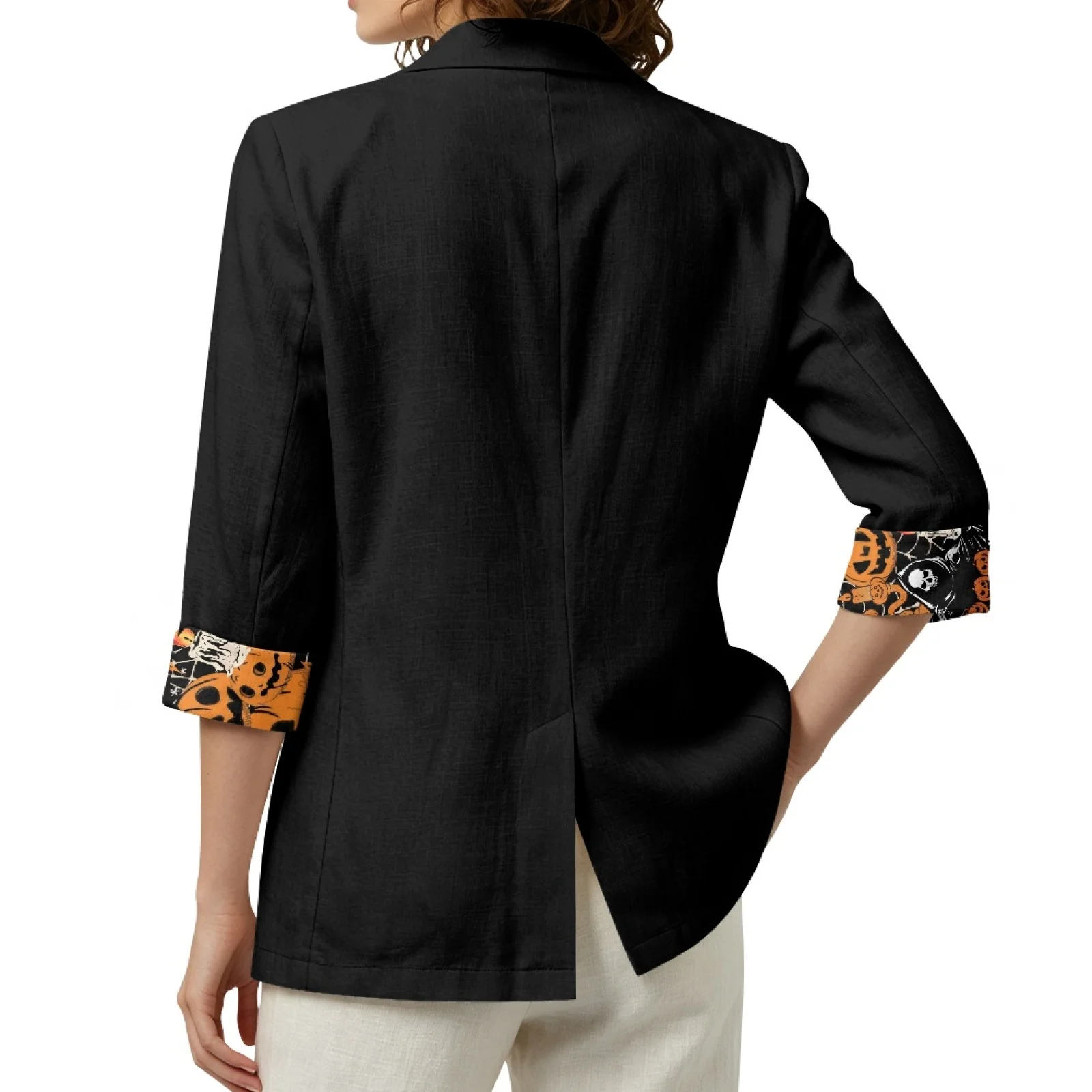 PENSTROLL Halloween Pumpkin Print Linen Style Beach Cover Ups for Vacation Loose Open Front Jacket Open Front Tops