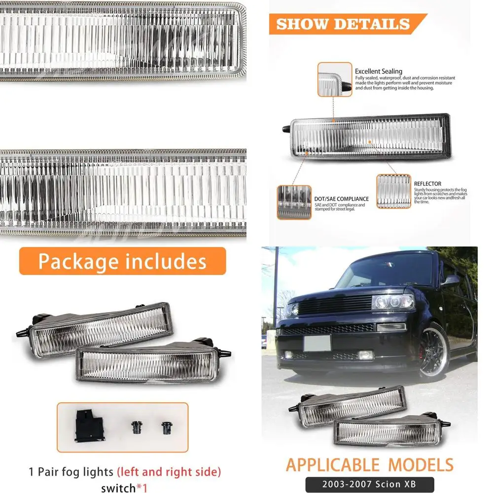 مجموعة مصابيح الضباب ذات العدسات الشفافة OEM لـ 2003-2007 Scion XB، تتضمن لمبات 9006 12 فولت 51 وات #1