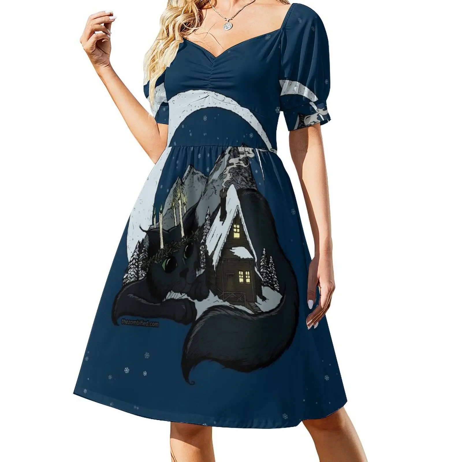 

Yule Cat Jólaktturinn by The Zombified Short-Sleeved Dress Women's clothing womans clothing chic and elegant woman dress