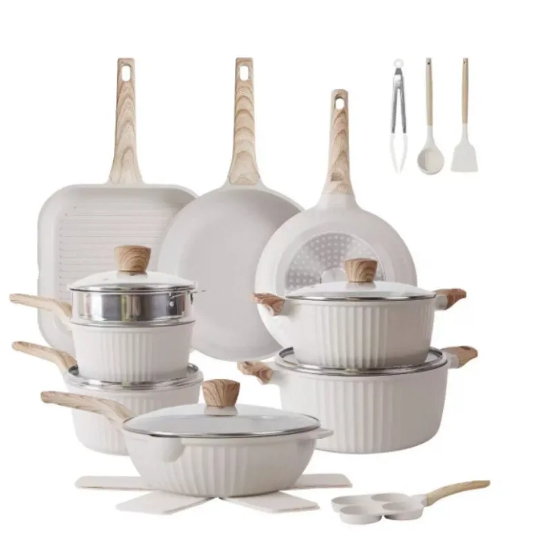 Premium Marble Non‑Stick Cookware Set Stone Coated Pots And Pans With Gift Box For Household Kitchen Housewarming Gift