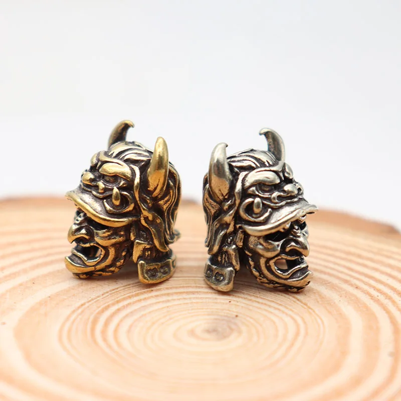 Japanese Eagle Nose Samurai Helmet Brass Knife Bead Woven Paracord Keychain Lanyard Pendant Outdoor EDC DIY Hangings Accessories