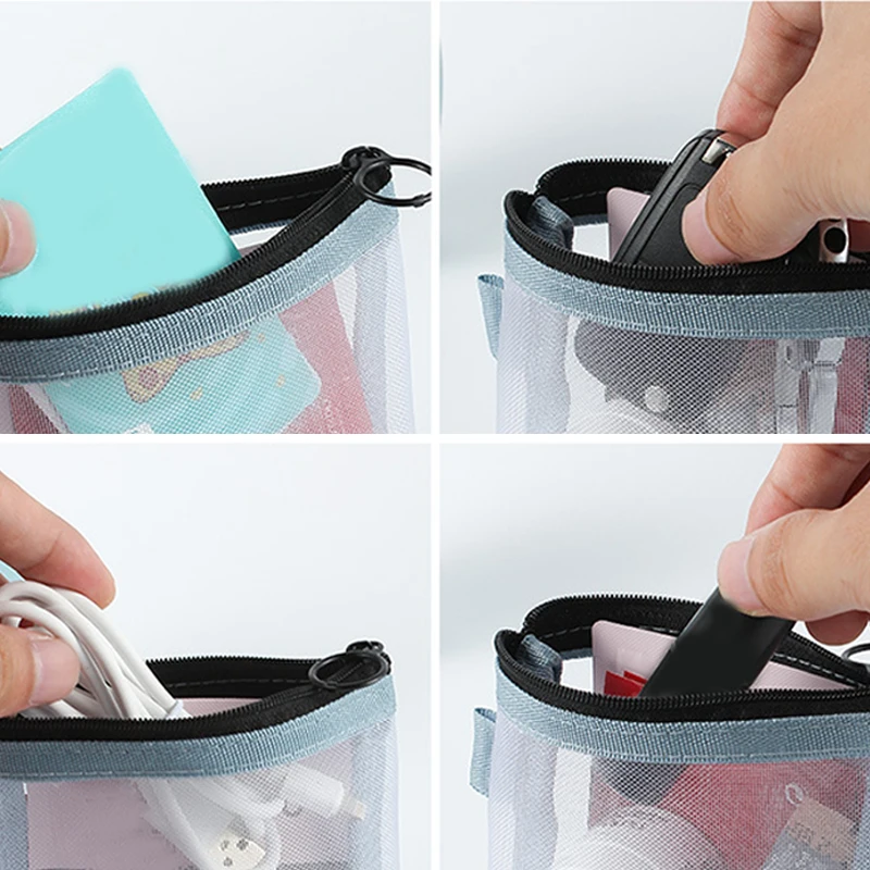Portable Clear Mesh Coin Bags Coin Purse Mini Zipper Change Purse Bus ID Credit Card Holder Key Earphone Data Line Storage Bags