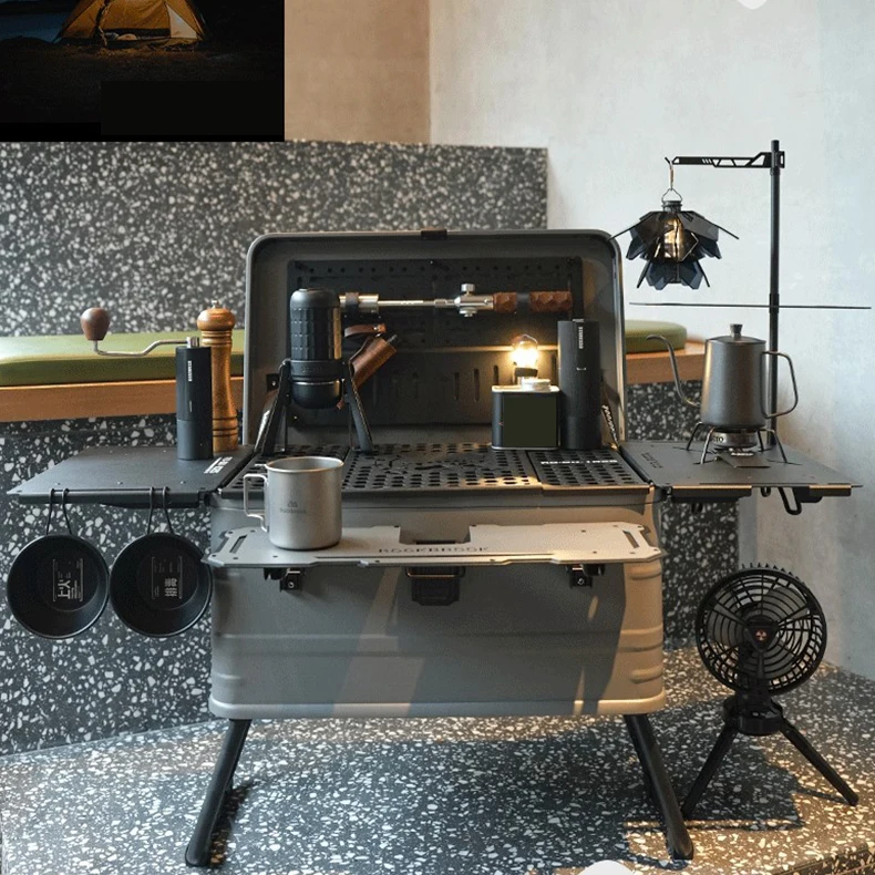 

Многофункциональный ящик для хранения из алюминиевого сплава на открытом воздухе, водонепроницаемый металлический стол для хранения инструментов, кофейный столик для пикника