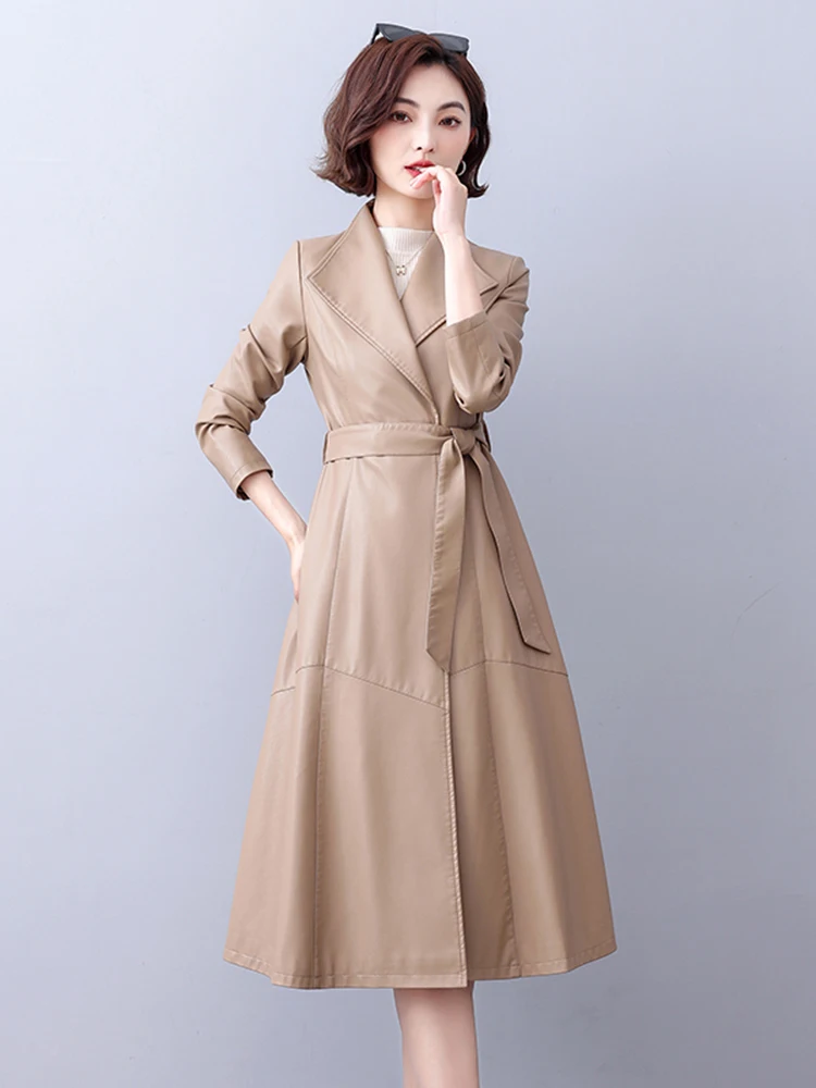 Nuovo Cappotto in Vera Pelle Lungo Primavera-Autunno 2025, Elegante Cappotto in Pelle di Agnello Snellente per Donna, Giacca in Pelliccia per il Pendolarismo