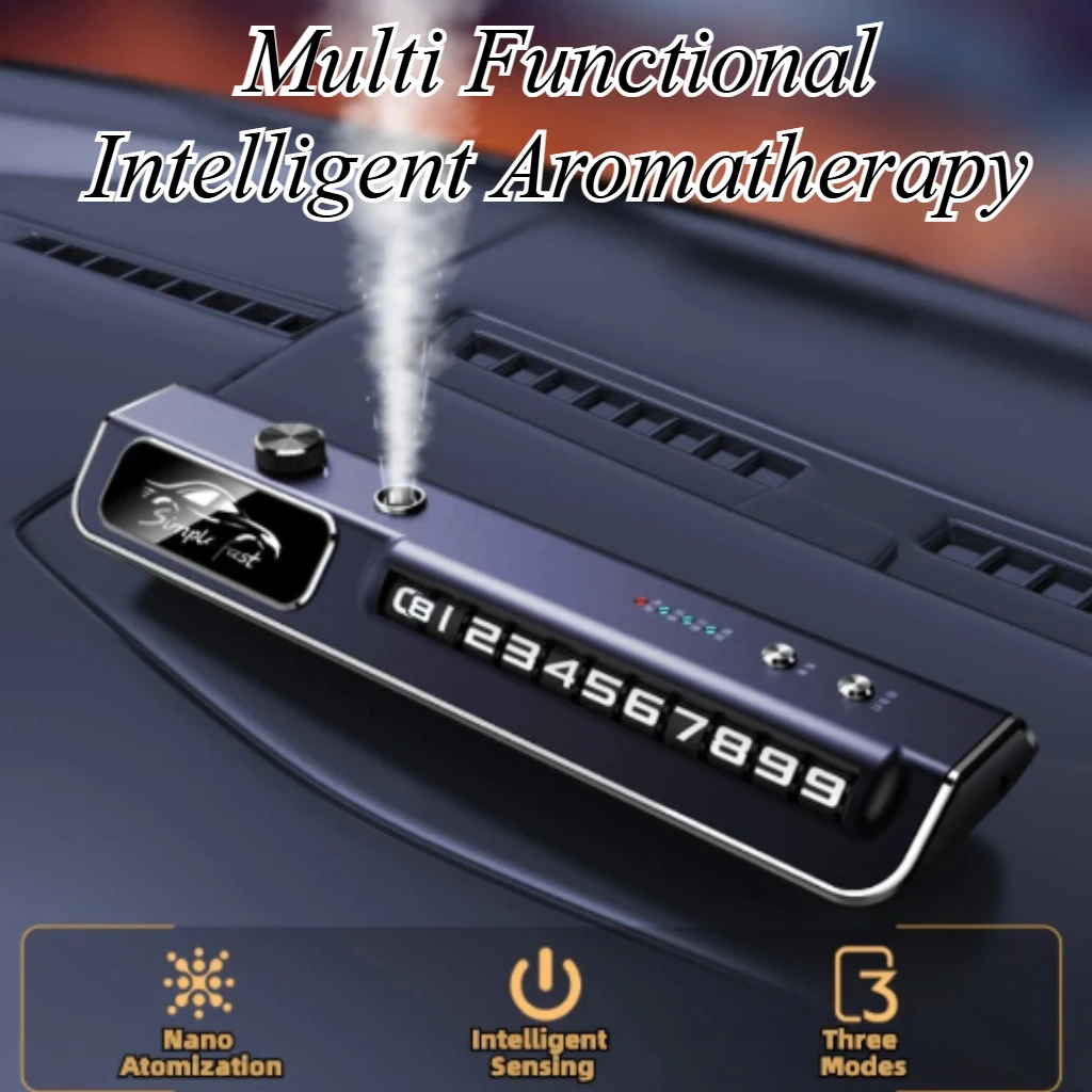 

For Universal Car Multi-functional Smart Air Freshener Spray with LED Ambient Light and Temporary Parking Number Plate Holder
