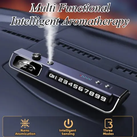 For Universal Car Multi-functional Smart Air Freshener Spray with LED Ambient Light and Temporary Parking Number Plate Holder